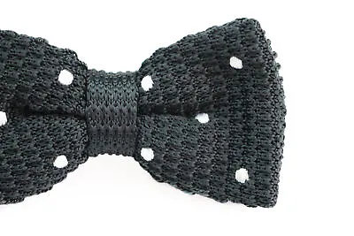 Mens Black With White Polka Dots Knitted Bow Tie • $7.01