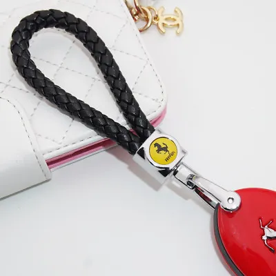 For Ferrari Emblem Key Chain Ring BV Calf Leather Style Gift Decoration - Black • $9.99