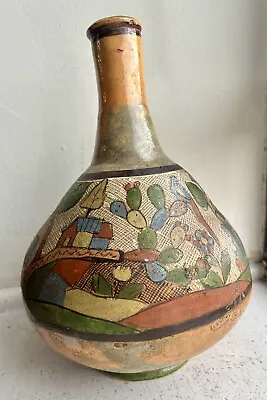 Large Vintage Tlaquepaque  Hand Painted Mexican Folk Art Pottery 10” X 7” • $165