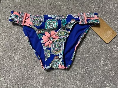 Hobie Swim Bikini Bottom Womens S Floral Hipster Stretch Lined Blue Pink • $13.99