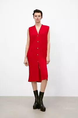 Zara Red Ribbed Buttoned Waistcoat Dress-M • $29.99