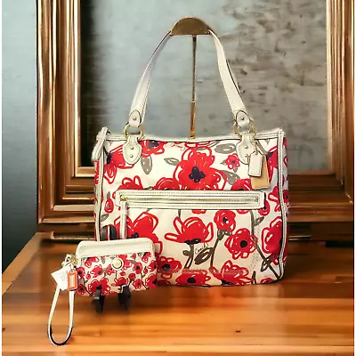 Coach Poppy East West Hallie Floral Tote & NWT Matching Wallet Wristlet • $125