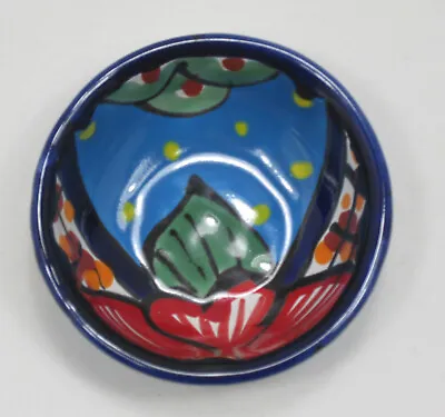 New 3.5  Colorful Hand Painted Mexican Pottery Salsa Sauce Dip Small Bowl Mint • $9.80