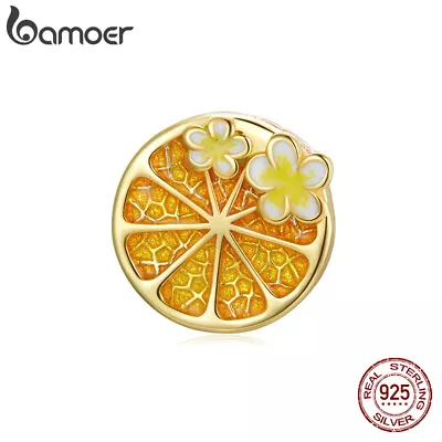 BAMOER S925 Sterling Silver DIY Charm Enamel Cherry Blossom Lemon Bracelet Bead • $11.66