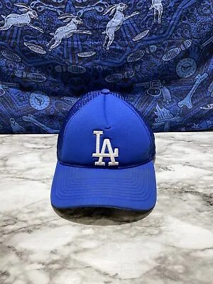 Vintage LA Dodgers Snap Back Hat Cap  New Era Blue Mesh Trucker • $34.99