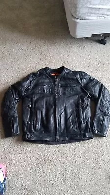 Milwaukee Black Leather Full Zip Thermal Lined Cafe Moto Biker Jacket Mens XL • $139.99