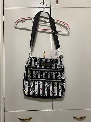 Betsey Johnson Skeleton B&W Striped Bone Dance Zipper Purse Bag Strap Crossbody • $45