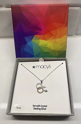 NEW Macy's Rainbow Crystal Boyfriends Pride Pendant Necklace Sterling Silver • $10.49