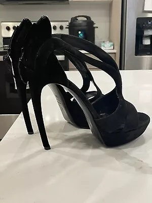 Alexander McQueen Armadillo Double Arched Black Suede Sandals/Heels • $99.99