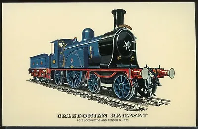 #361 TRAIN Old Postcard CALEDONIAN RAILWAY 4-2-2 LOCOMOTIVE AND TENDER No. 123 • £0.50