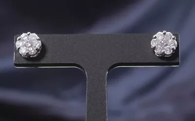 £375 • Buy 9ct White Gold 0.70ct Diamond Cluster Stud Earrings