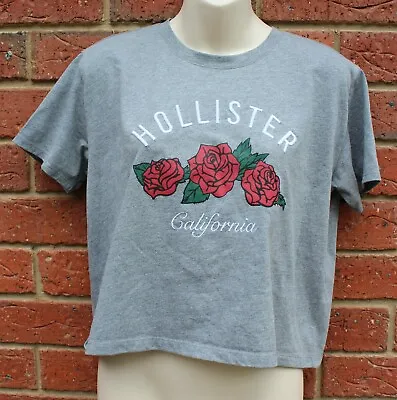 $8.95 • Buy Womens Grey Hollister California Crop Top TShirt Red Roses Short Sleeves 