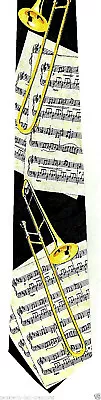 $12.95 • Buy Trombone Score Men's Necktie Musical Instrument Musician Music Black Neck Tie