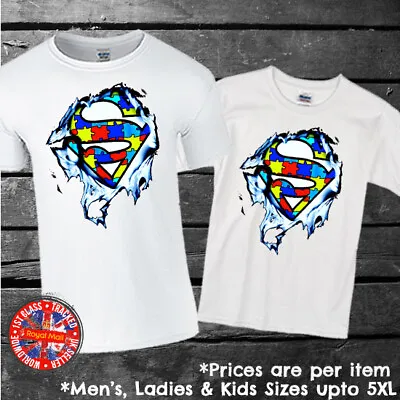 Superman Autism T-shirt Mens Ladies Kids Gift Marvel DC Awareness • £9.99