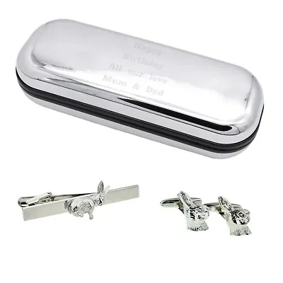 Hares Head Like Rabbit Game Tie Clip & Cufflinks & Engraved Personalised Box • $37.32