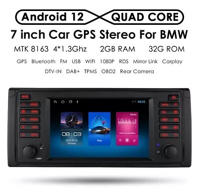 For BMW X5 E53 E39 M5 7  Android 12 CarPlay Car Stereo GPS Nav Radio Bluetooothh • $128.24