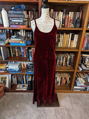 Marrika Nakk Burgundy Vintage Velvet Slip Maxi Dress Ruffled Taffeta Hem • $125