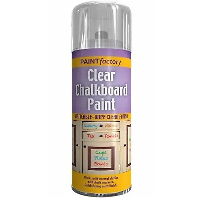 Paint Factory Clear Chalkboard Aerosol Spray Paint Wipe Clean Matt Finish 400ml • £4.90