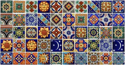 50 Mexican Talavera TILES 2x2 Clay Handmade Folk Art Mosaic Handpainted • $55.99