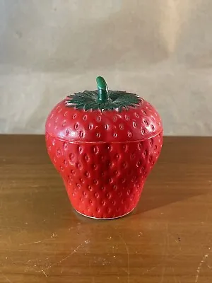 Vintage Hazel Atlas Strawberry Milk Glass Lidded Jam Jar 4  Small Chip • $6