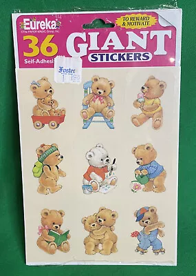 Vintage NOS Eureka Giant Stickers NEW Scrapbooking Cute Teddy Bears Roller Skate • $9.99