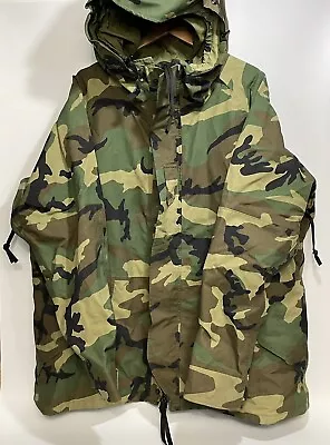 US Military Jacket Gore-Tex Woodland Camo Cold Weather Parka 1990 Vintage XL REG • $125