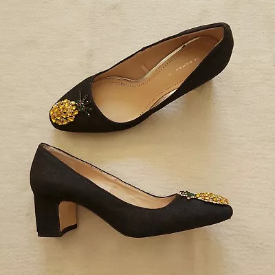 Zara Woman Court Shoes Black Denim Crystal Pineapple Embellishment VGC 36 UK 3 • £12.99