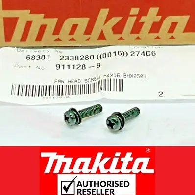 2xgenuine Makita Pan Head Screw 911128-8 M4x16 Fits 2704 Bo5030 2400b+many More • £3.96