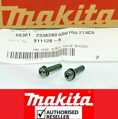 2xgenuine Makita Panhead Screw M4x16 For  At3725a 2704n Bbo180 Bss500 Rbc2110 • £4.86