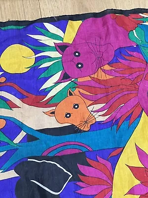 100% Silk Long Scarf Shawl Abstract Jungle Animals Print Sun Bright Colorful • $28
