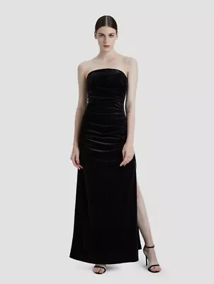 LATTELIER Strapless Black Velvet Evening Gown Dress Sz XL Full Zip Ruched Front • £96.41