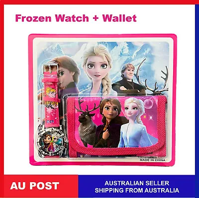 Kids Children Girls Frozen Cartoon Quartz Analoge Wrist Watch Wallet Set Gifts • $7.39