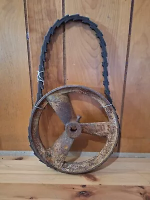 Vintage Industrial/Factory Metal Pulley/Wheel With Leather  Strap K168  • $79.97