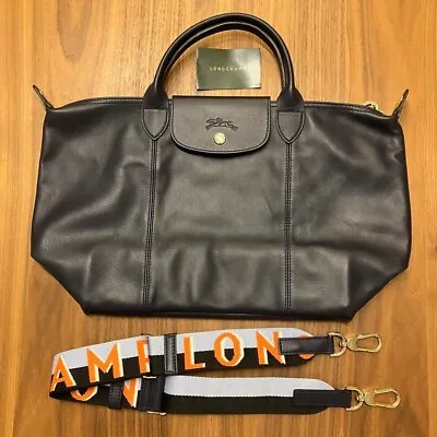 LONGCHAMP RARE Color Pliage Cuir Top Handle Bag M Lambskin 12.2×10.2×6.2 Inch • $570