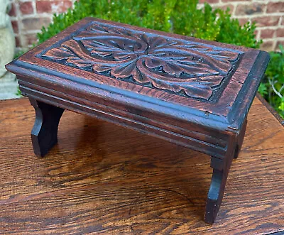 Antique English Kettle Stand Small Footstool Bench Carved Oak C. 1920s-30s • $359