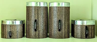 4 Vintage 1960's Kromex MCM Tea Sugar Kitchen Storage Canister Faux Wood Steel • $0.99