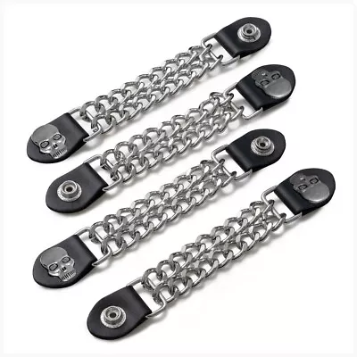 4pc Leather Vest Extenders Set SKULL HEAD Chrome Chain 6.5  Long Snap Motorcycle • $24.99