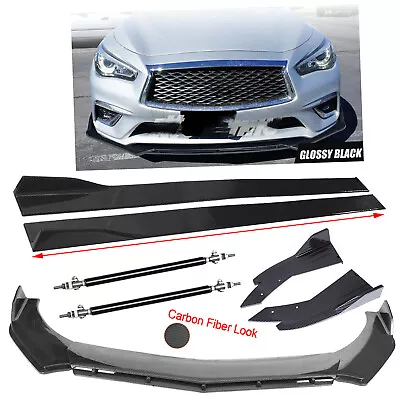 For Infiniti G35 G37 Q50 Carbon Fiber Front Bumper Lip Splitter Side Skirt Strut • $129.99