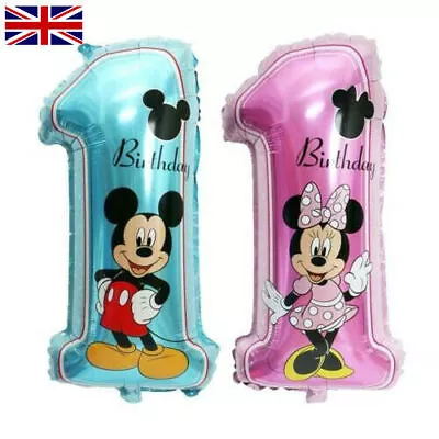 Mickey Minnie Mouse Printed Blue Pink Boy Girl 1st Birthday Number Foil Balloons • £1.99