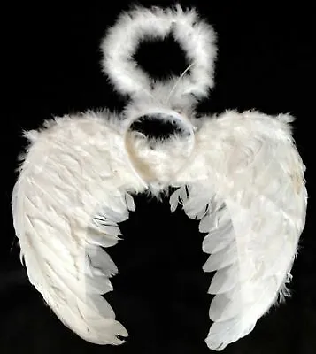 £7.95 • Buy WHITE Angel Fairy Feather Wings & Halo Christmas Fancy Dress Halloween Costume