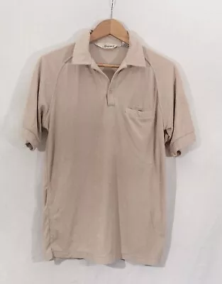 70's 80's Vintage Kingsport Beige Short Sleeve Polo Shirt S Small M Medium 38 In • £10