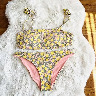 H&M Powder Pink/yellow Floral 2-piece Bandeau Style Bikini M • $17