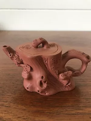 Vintage SMALL Chinese Yixing Clay Teapot Tree Stump Signed To Base  • $55