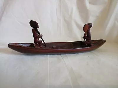 Vintage Hand Carved Canoe With Two Men And Paddles • $35