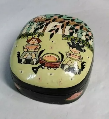 Vintage Paper Mache Trinket Box Children Eating Watermelon • $19