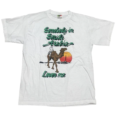 $25 • Buy Vintage 90s Saudi Arabia Egypt Camel Sunset Tourist Tee Shirt Size Medium