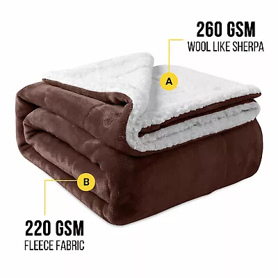 Coffee Sherpa Fleece Blanket Ultra Soft Twin Full Queen Size Sofa Bed Mink Throw • $17.99