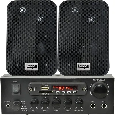 Shop Bluetooth Music System 2x Black Speakers & 110W Amp Background FM Radio • £119.99