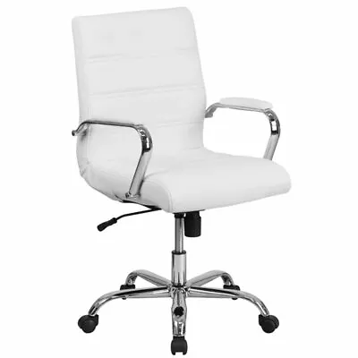 Flash Furniture Mid Back LeatherSoft Office Swivel Chair In White And Chrome • $166.25