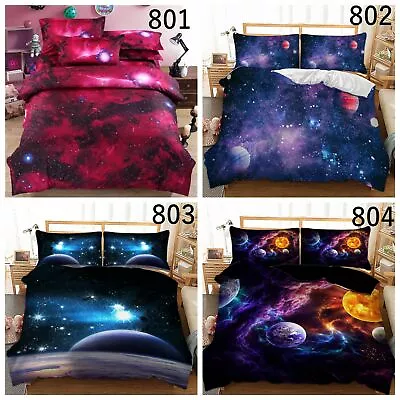 Galaxy Print Quilt Doona Duvet Cover Set Queen/King Size Bedding New Pillowcase • £15.50